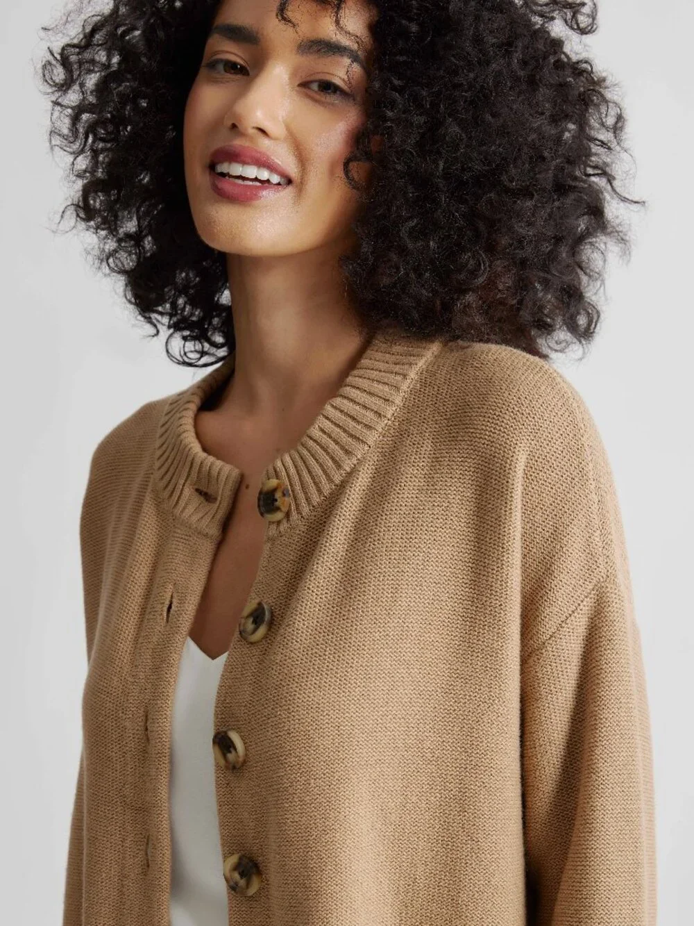 Organic Cotton Cropped Cardigan in Camel - Picture 1 of 10